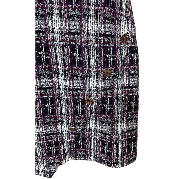 DKNY Sleeveless Purple Black Plaid Tweed Sheath Dress Button Accents Size 2 - Picture 3 of 10